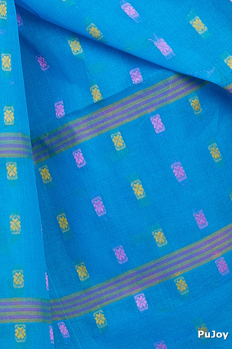 Sky Blue Pure Cotton ToraPar Tant Saree (881)