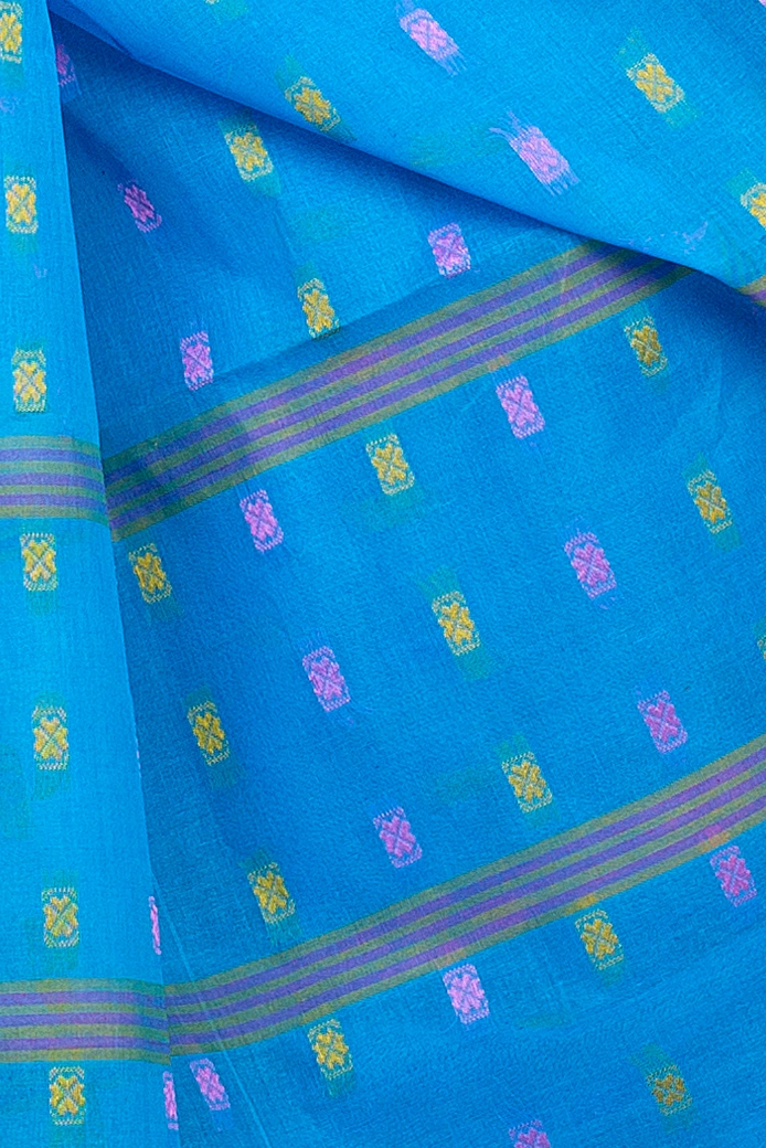 Sky Blue Pure Cotton ToraPar Tant Saree (881)