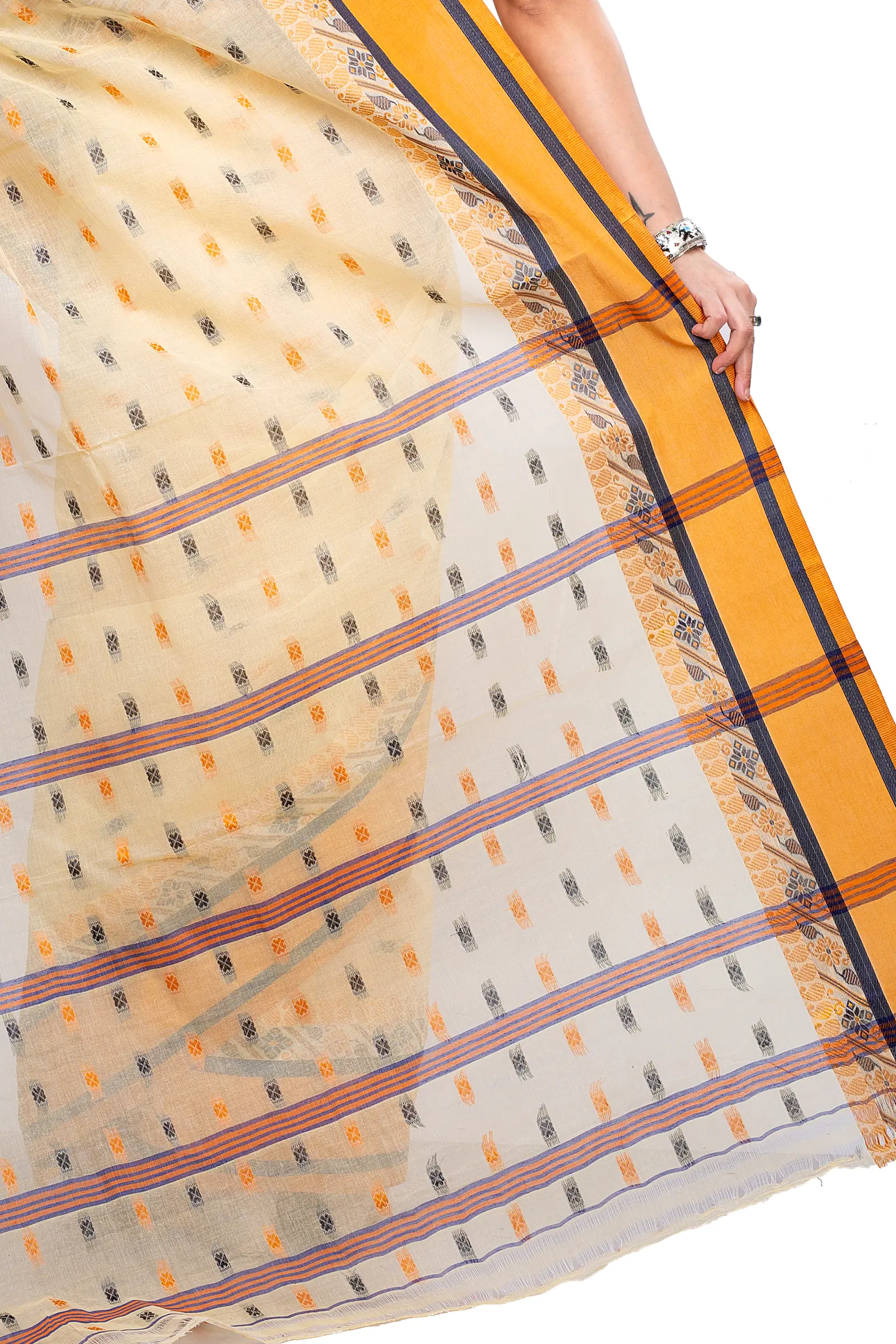 Off White Pure Cotton ToraPar Tant Saree (883)
