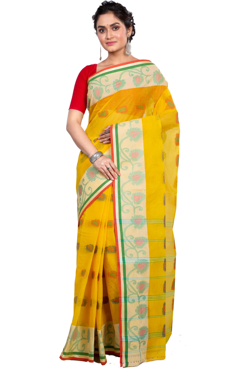Yellow Pure Cotton HapChaka Tant Saree (884)