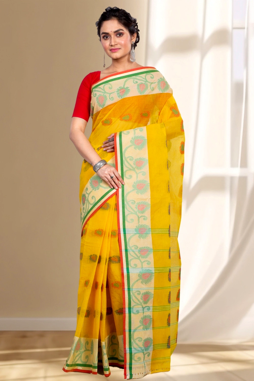 Yellow Pure Cotton HapChaka Tant Saree (884)