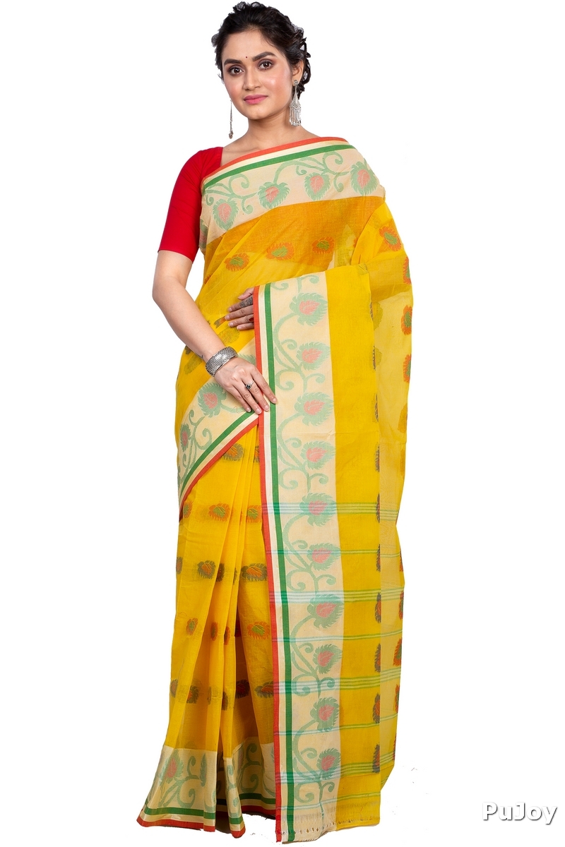 Yellow Pure Cotton HapChaka Tant Saree (884)