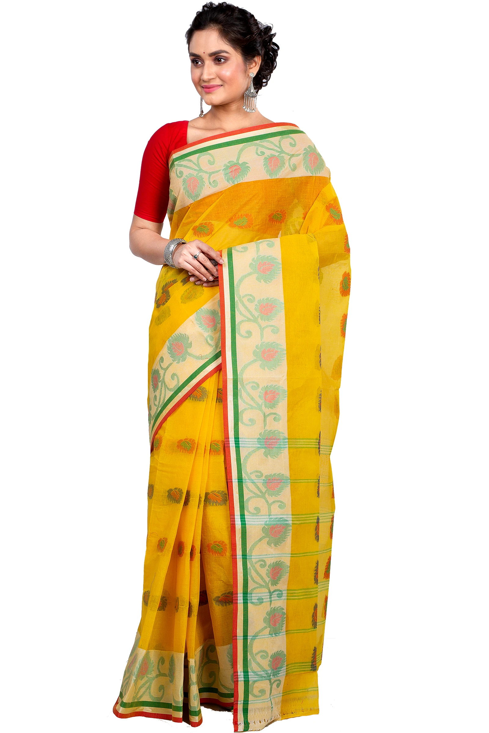 Yellow Pure Cotton HapChaka Tant Saree (884)
