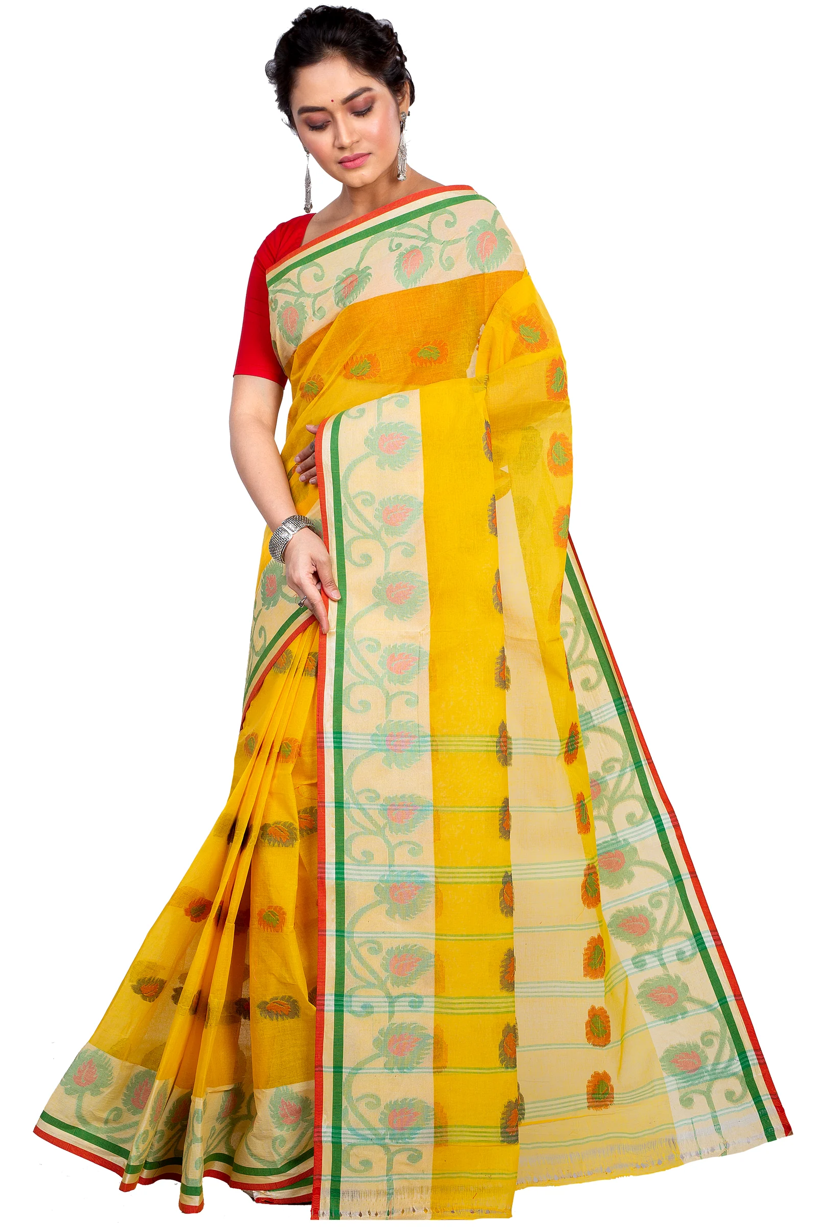 Yellow Pure Cotton HapChaka Tant Saree (884)