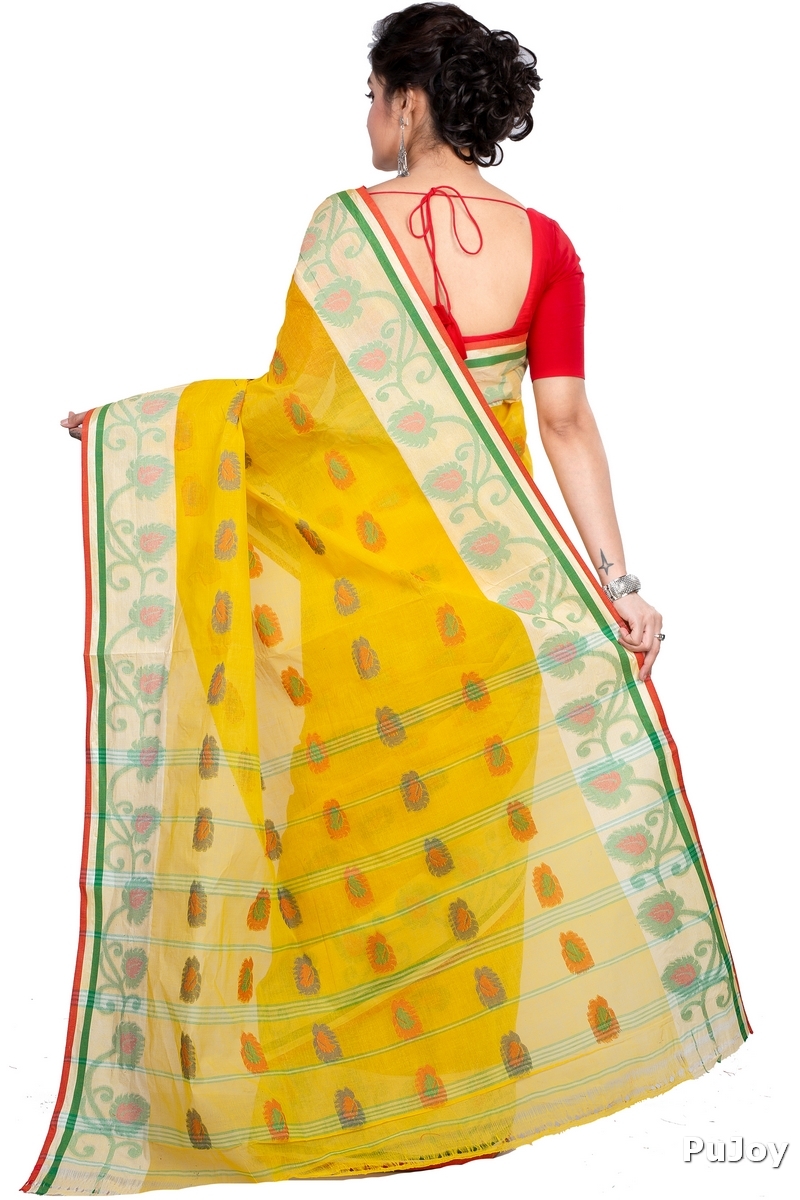 Yellow Pure Cotton HapChaka Tant Saree (884)