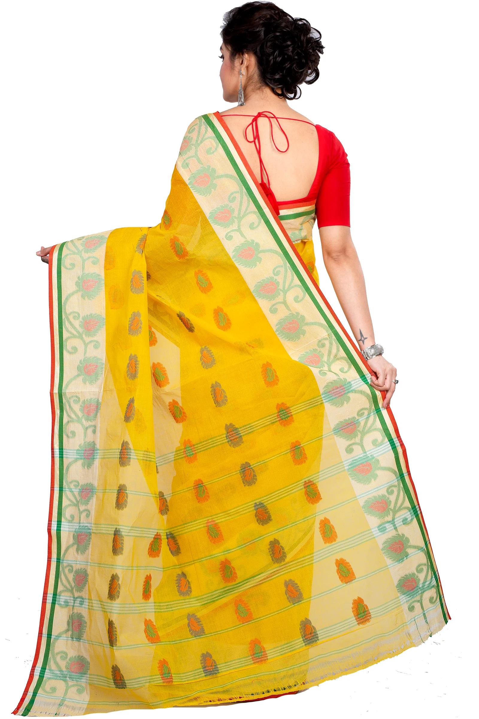 Yellow Pure Cotton HapChaka Tant Saree (884)