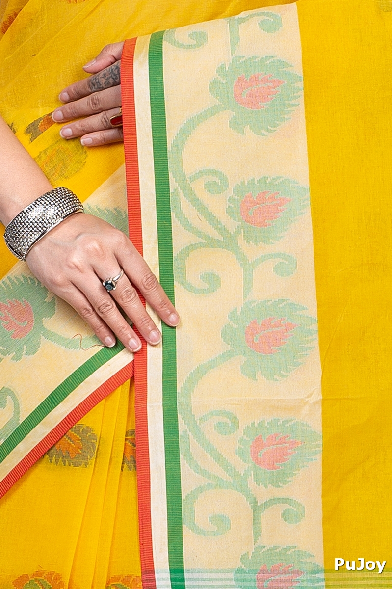 Yellow Pure Cotton HapChaka Tant Saree (884)