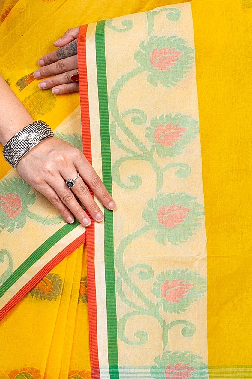 Yellow Pure Cotton HapChaka Tant Saree (884)