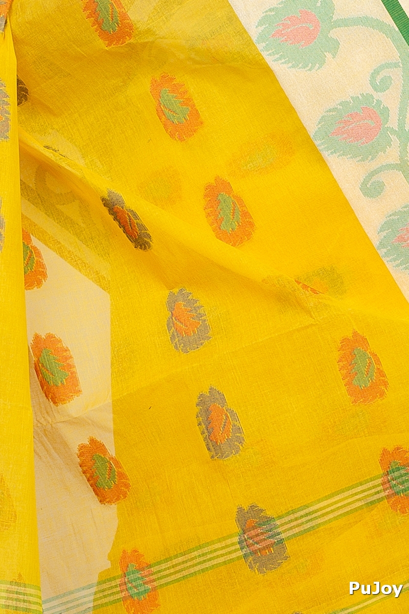 Yellow Pure Cotton HapChaka Tant Saree (884)