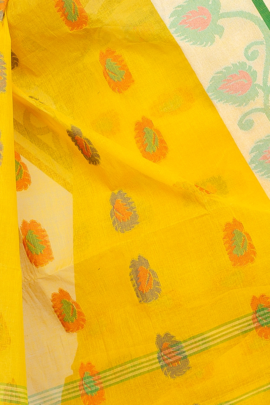 Yellow Pure Cotton HapChaka Tant Saree (884)