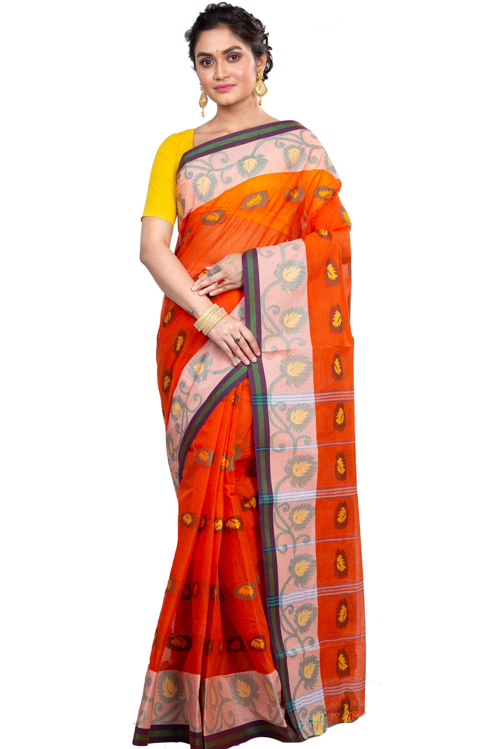 Orange Pure Cotton HapChaka Tant Saree (885)