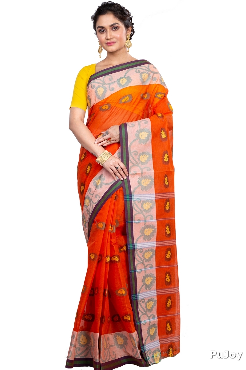 Orange Pure Cotton HapChaka Tant Saree (885)