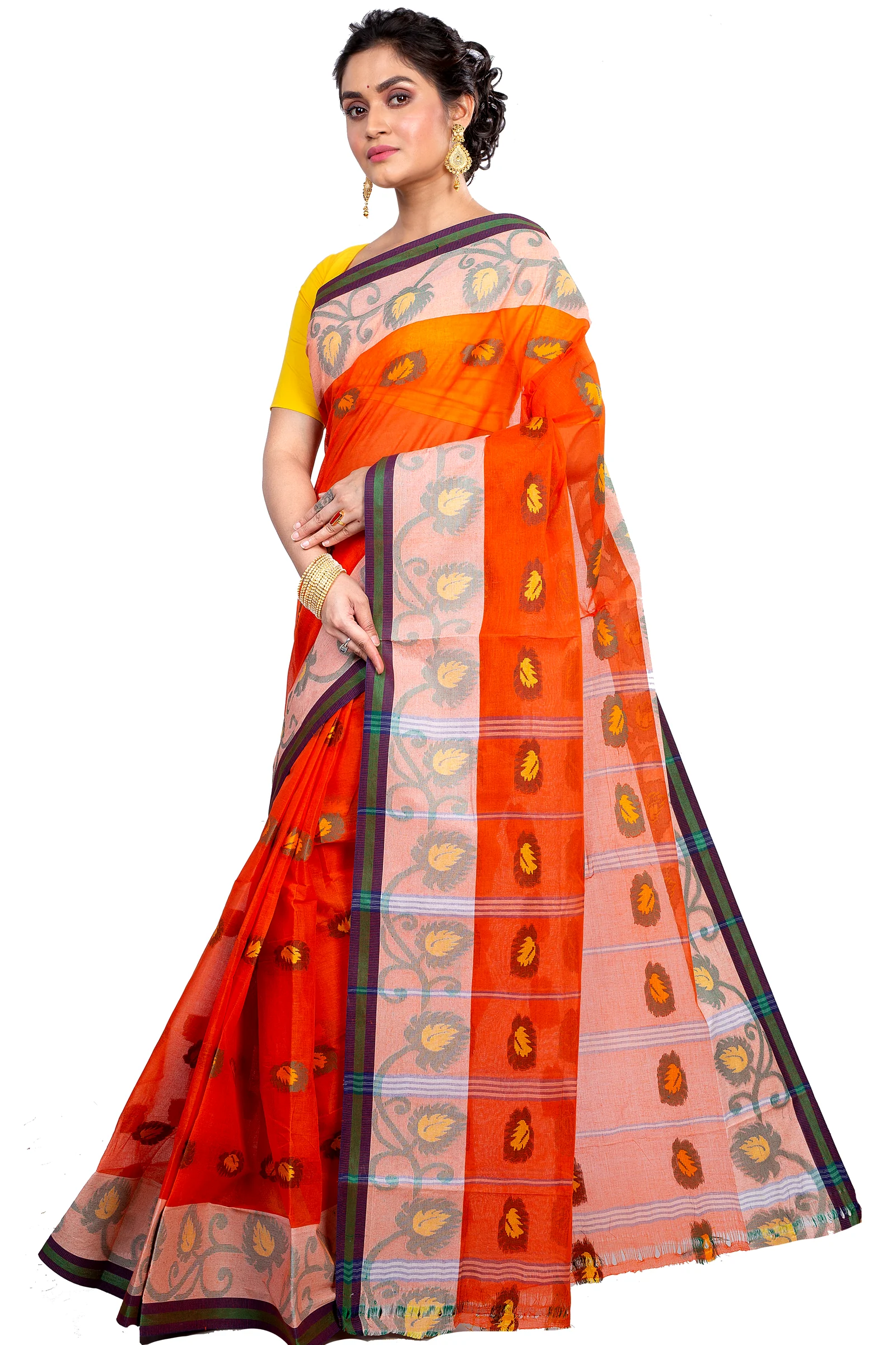 Orange Pure Cotton HapChaka Tant Saree (885)