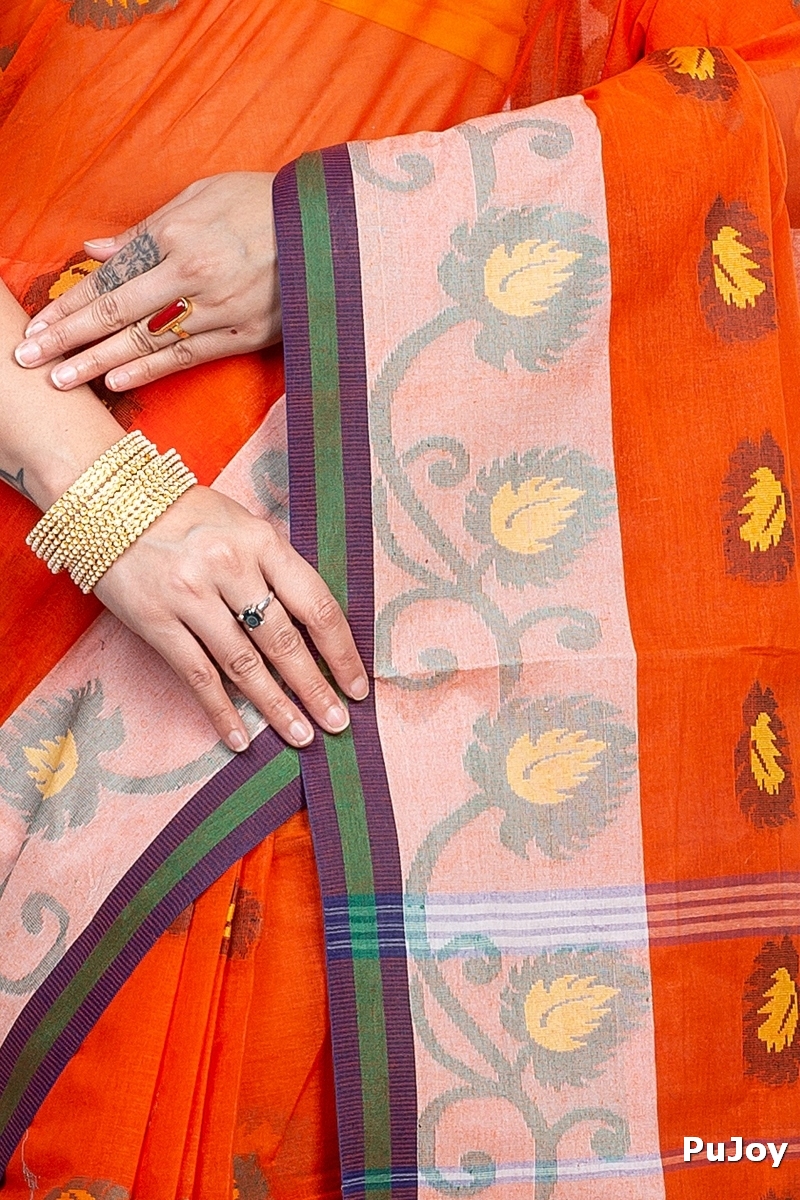 Orange Pure Cotton HapChaka Tant Saree (885)