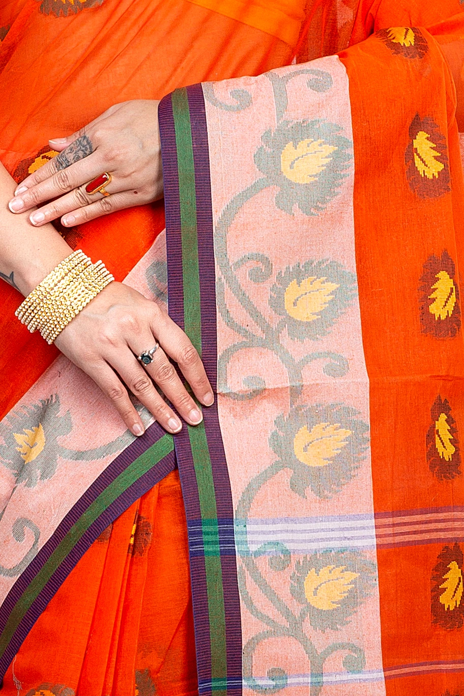 Orange Pure Cotton HapChaka Tant Saree (885)