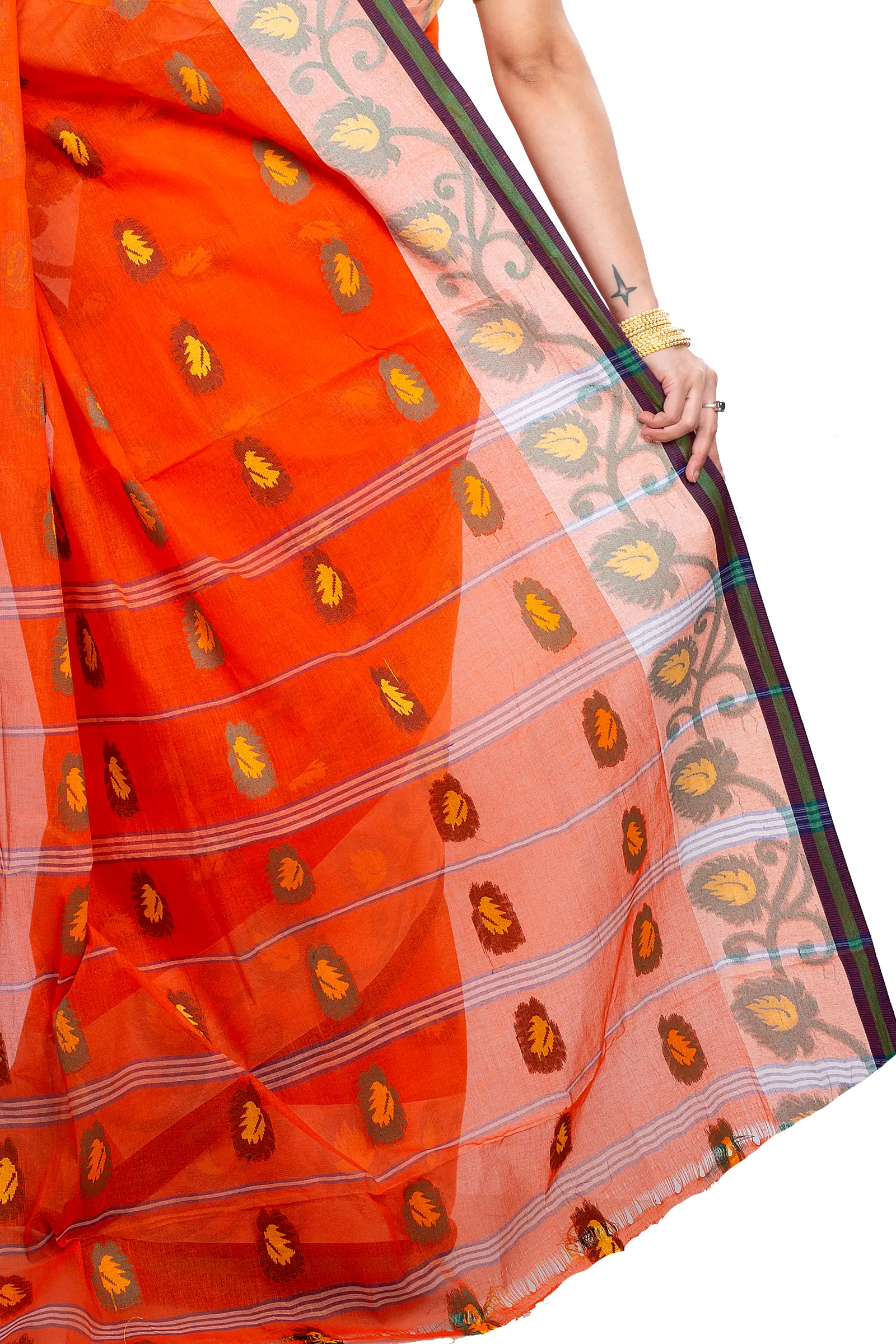 Orange Pure Cotton HapChaka Tant Saree (885)