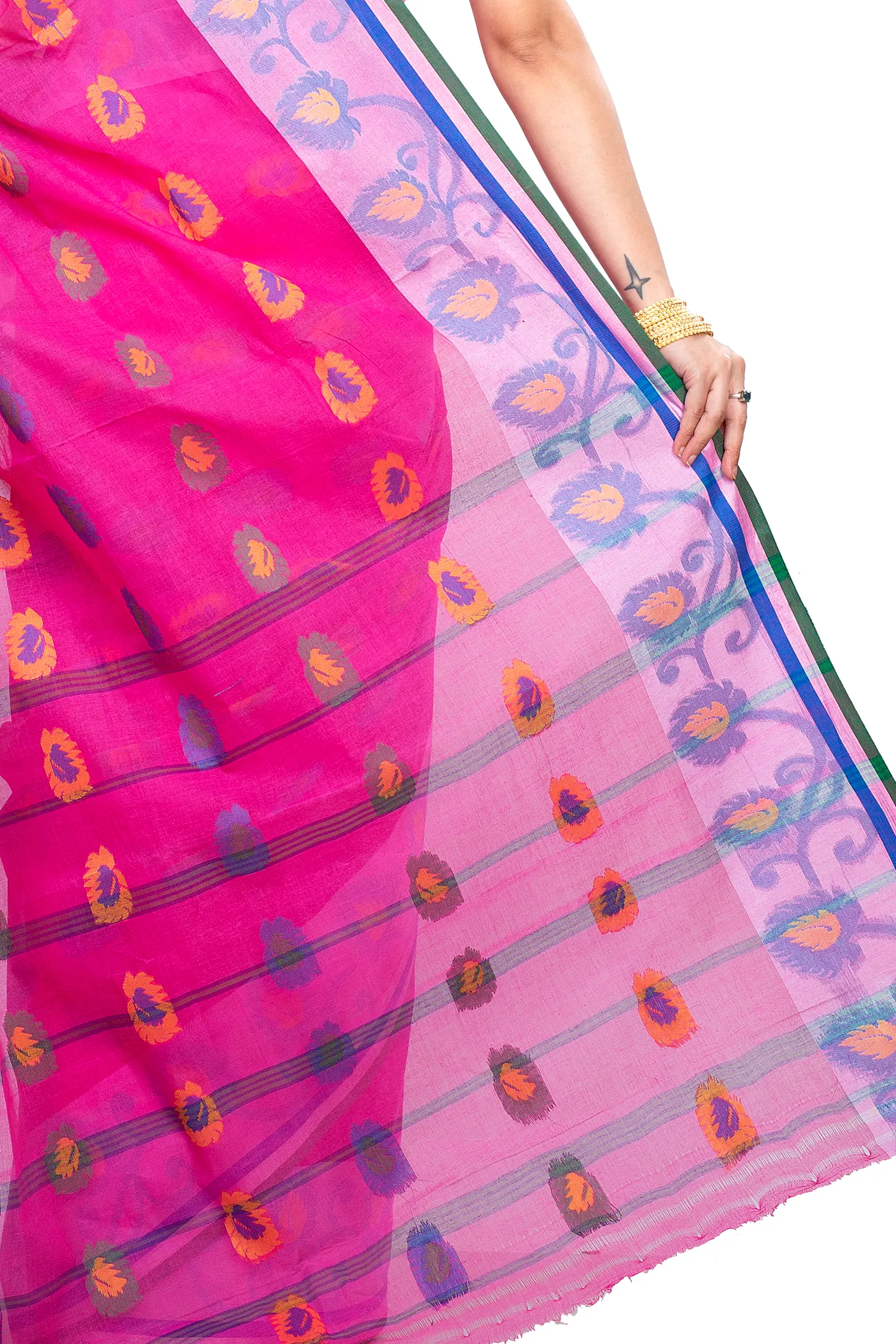 Pink Pure Cotton HapChaka Tant Saree (886)