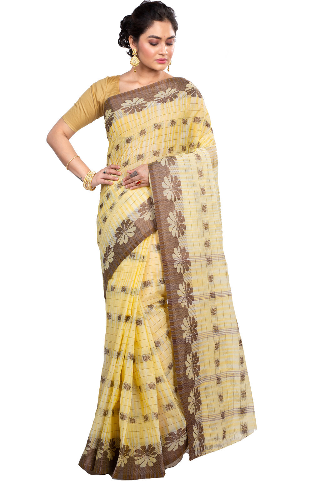 Brown Pure Cotton KotkiTat Tant Saree (889)