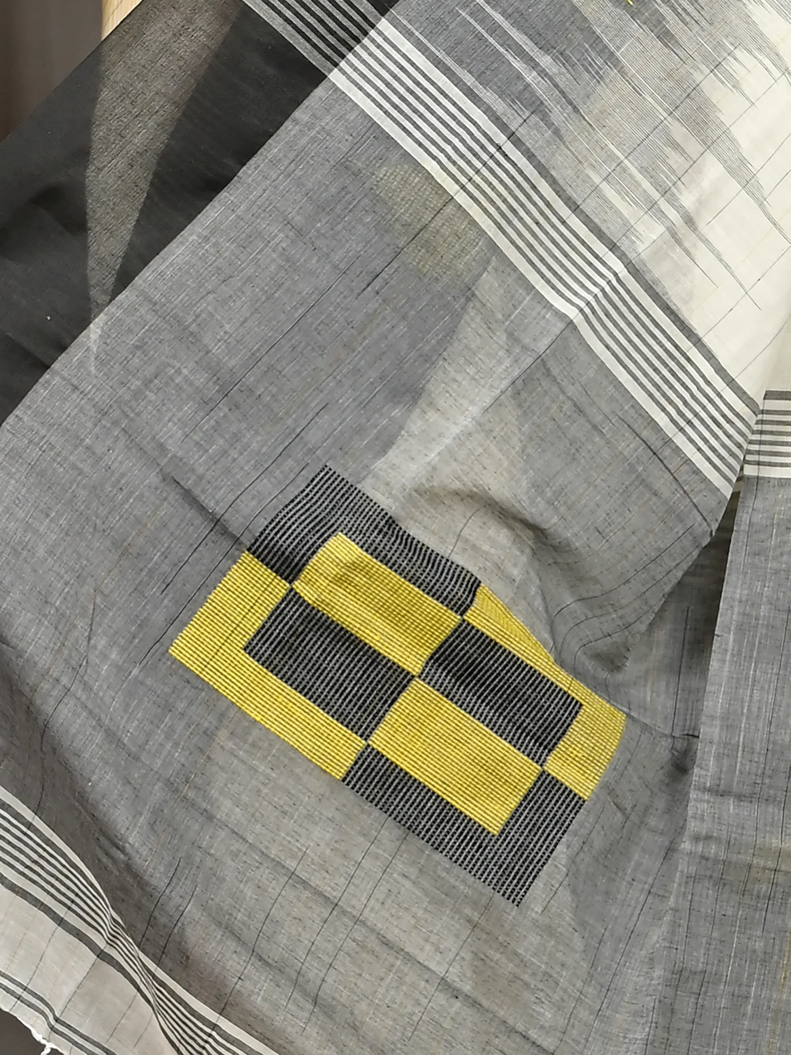 Black Yellow Cotton Soumon Kotki Saree  (89)