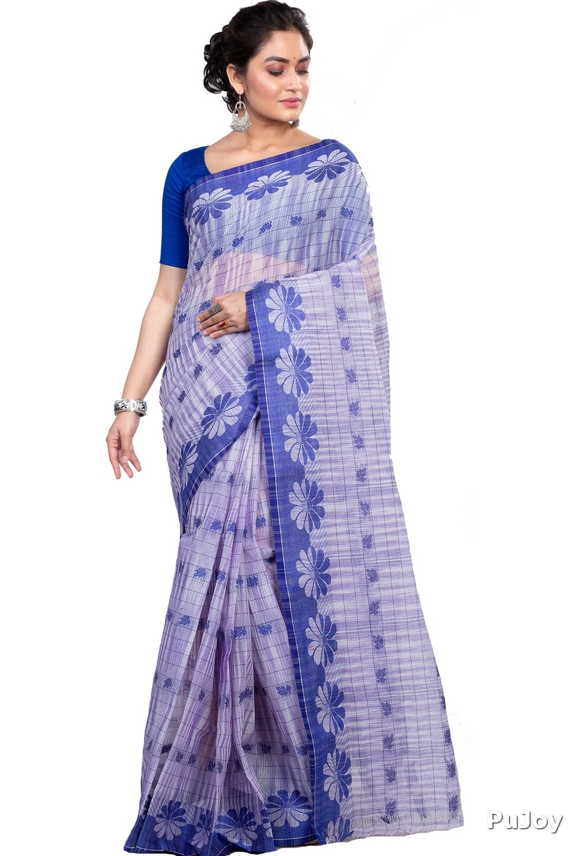 Parpel Blue Pure Cotton KotkiTat Tant Saree (891)