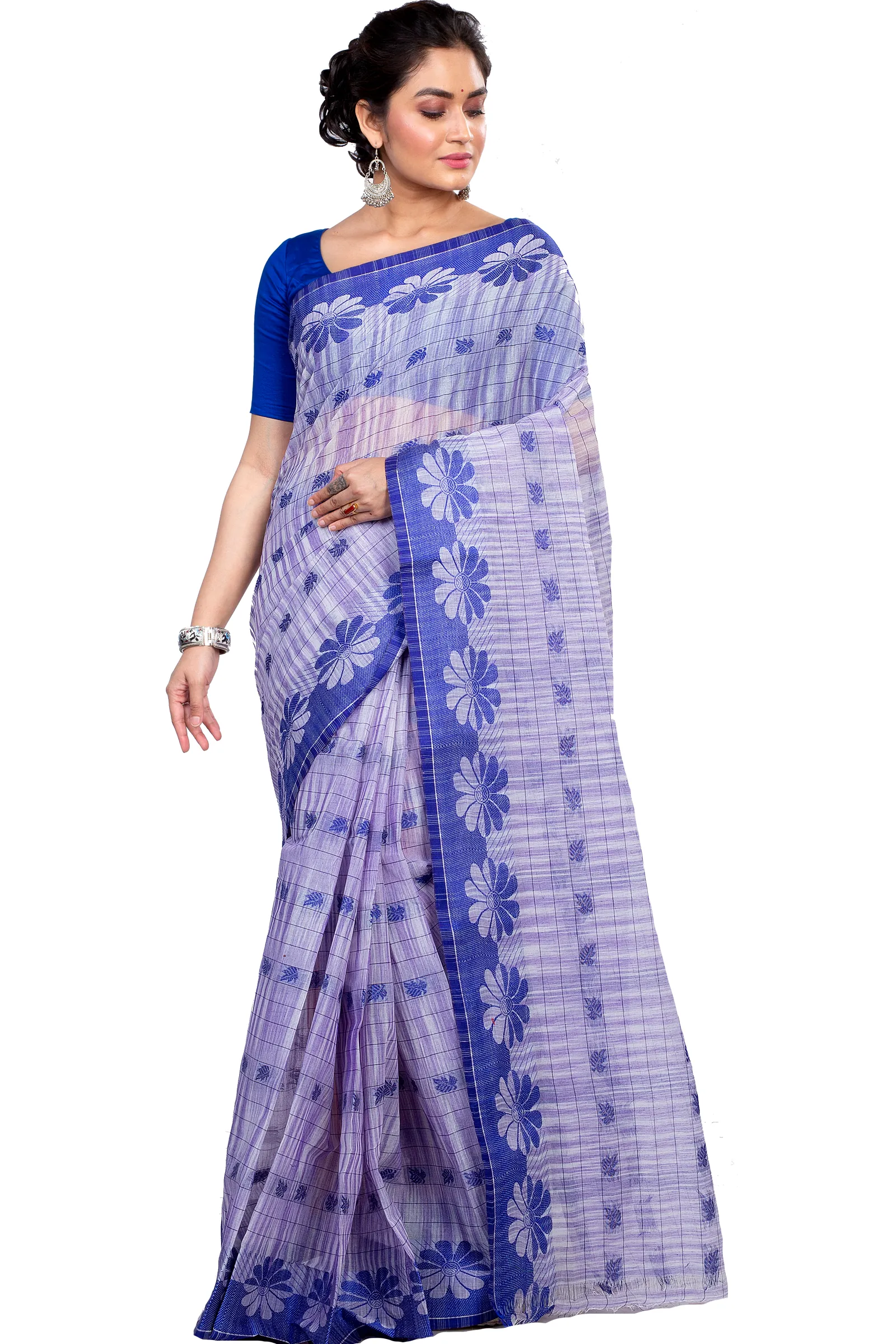 Parpel Blue Pure Cotton KotkiTat Tant Saree (891)