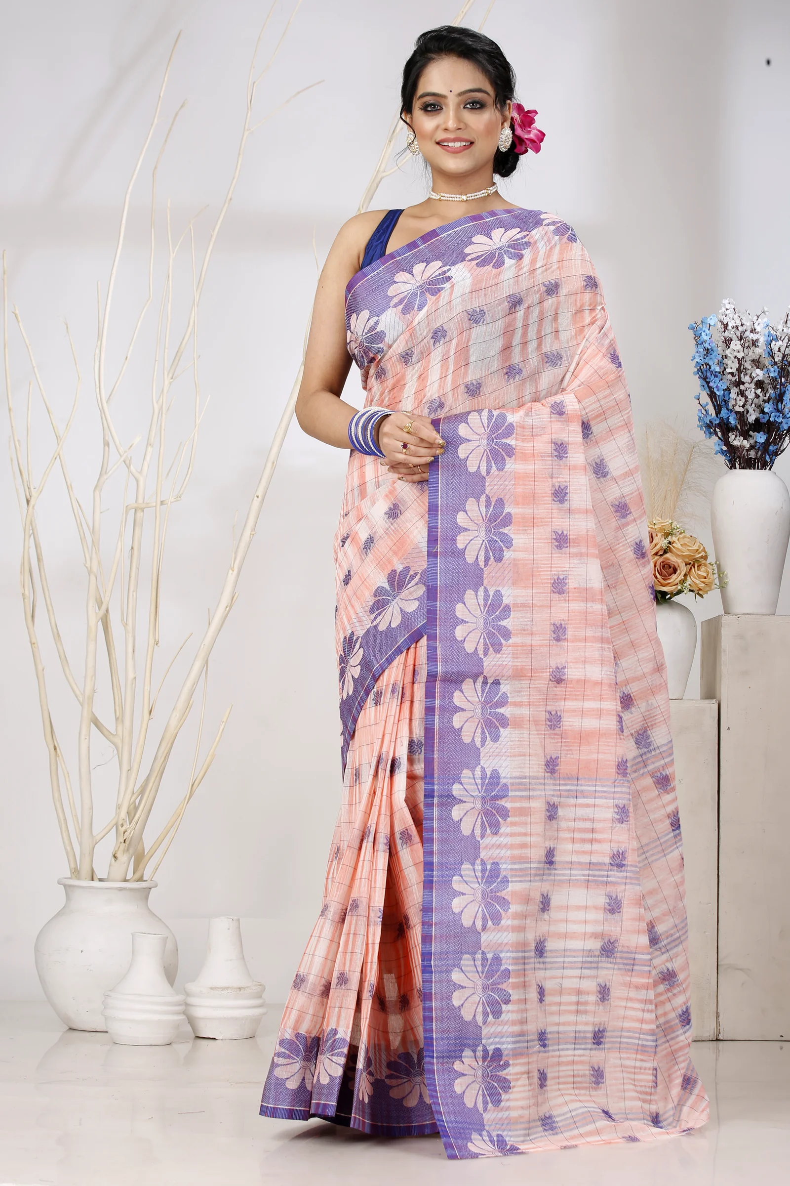 Light Orange Pure Cotton KotkiTat Tant Saree (892)