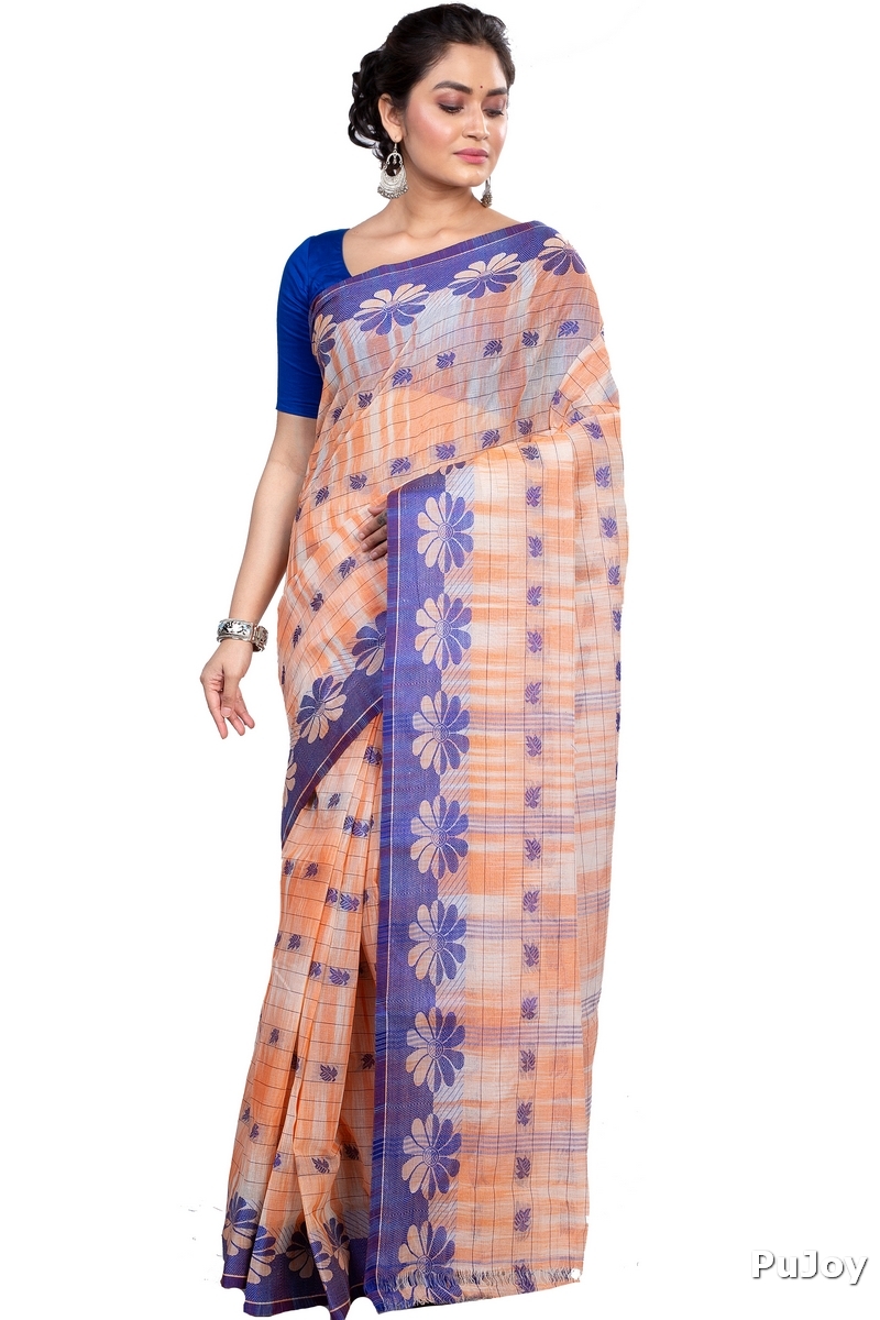 Light Orange Pure Cotton KotkiTat Tant Saree (892)