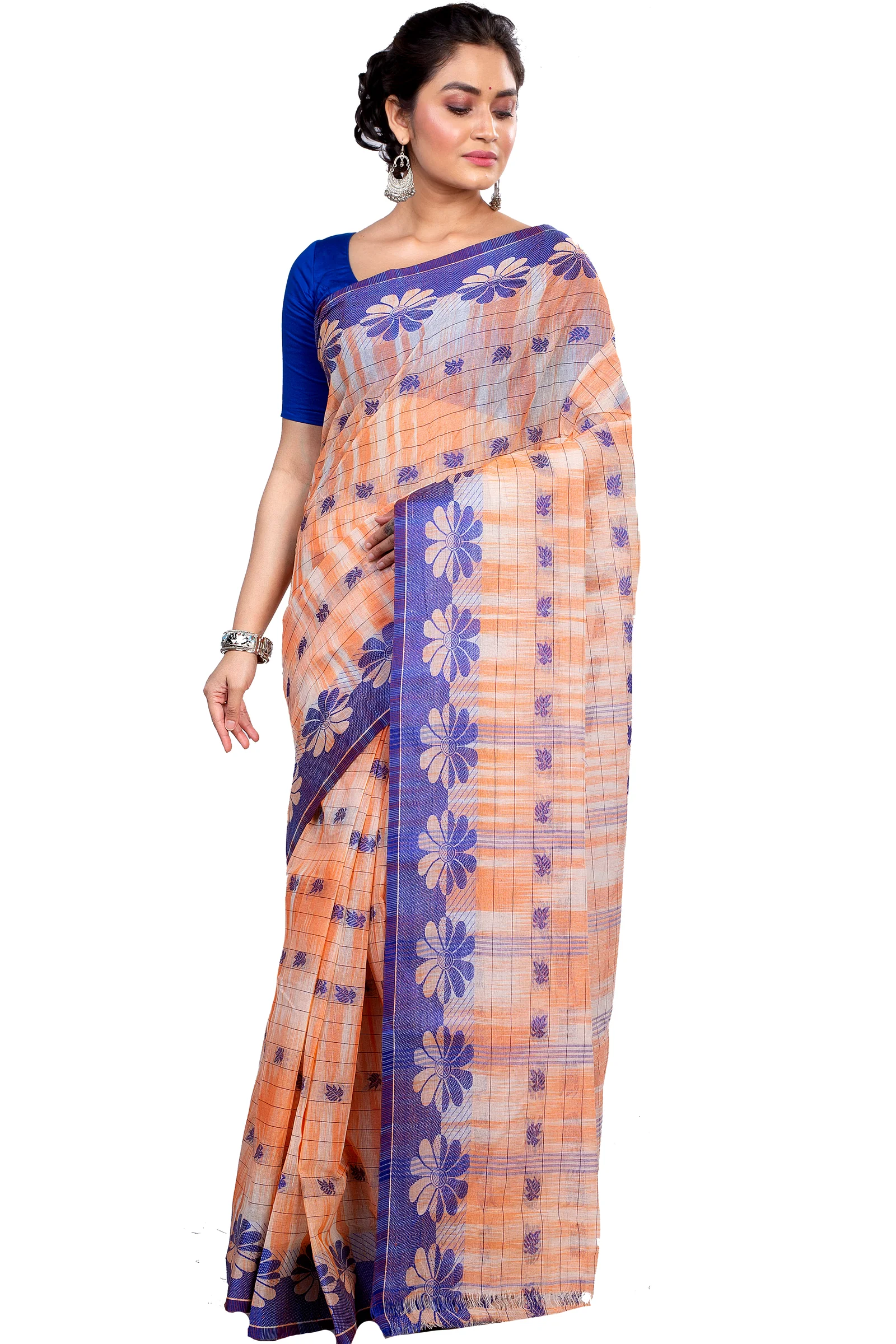 Light Orange Pure Cotton KotkiTat Tant Saree (892)