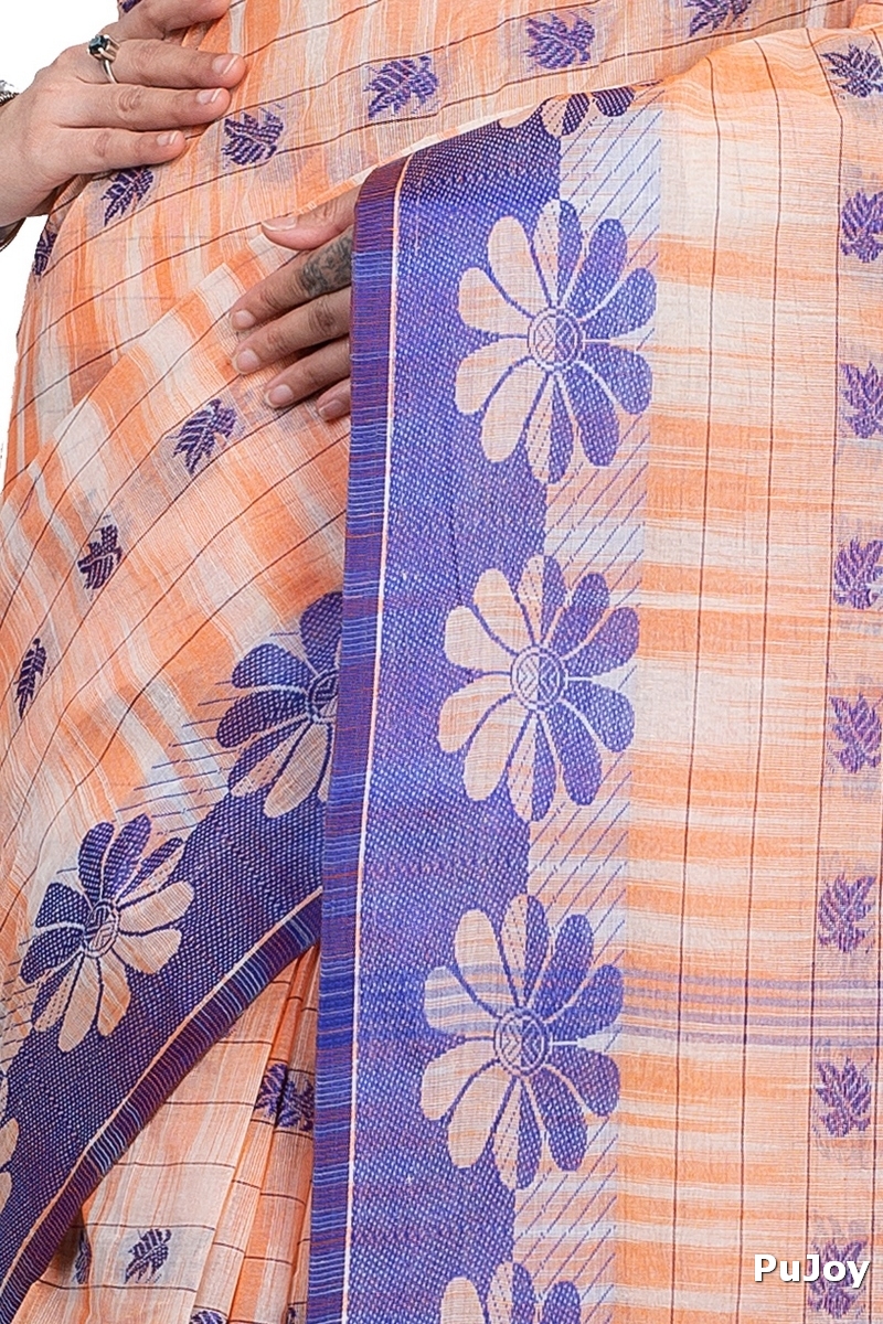 Light Orange Pure Cotton KotkiTat Tant Saree (892)