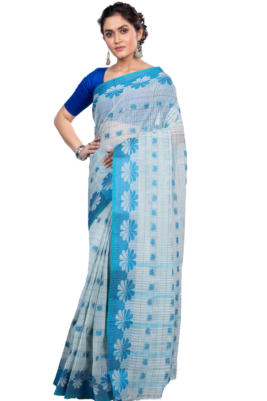 Sky Blue Pure Cotton KotkiTat Tant Saree (893)