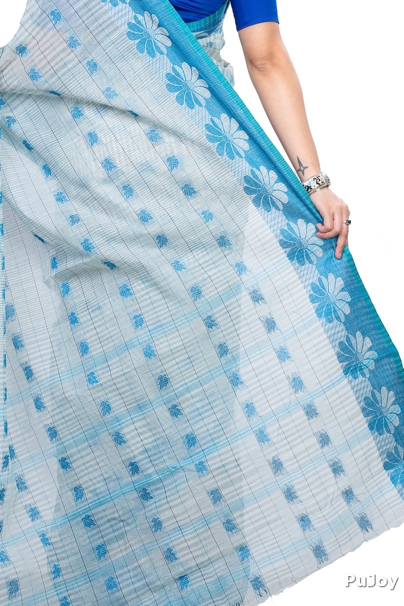 Sky Blue Pure Cotton KotkiTat Tant Saree (893)