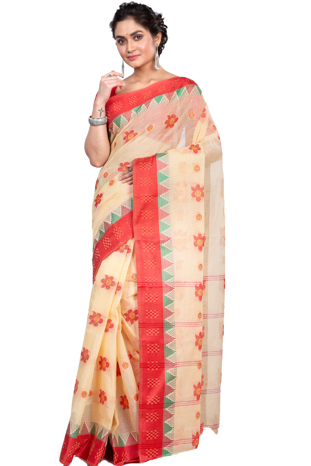 Red Pure Cotton Palasful Tant Saree (894)