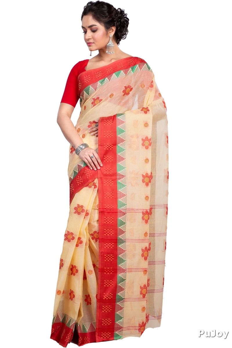 Red Pure Cotton Palasful Tant Saree (894)