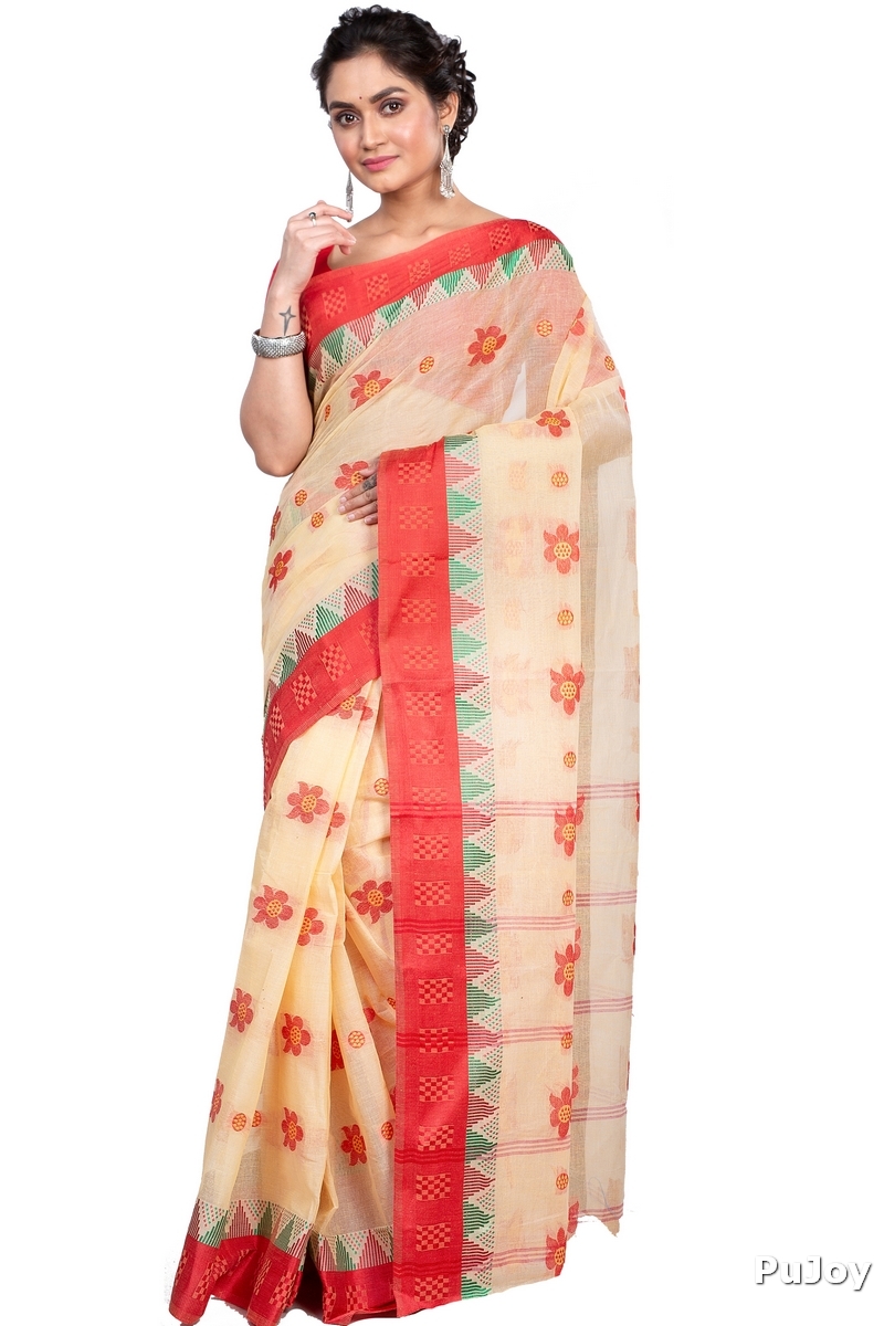 Red Pure Cotton Palasful Tant Saree (894)