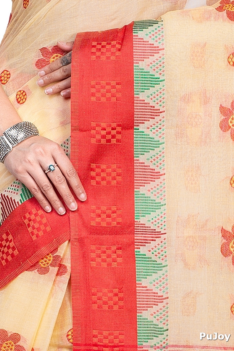 Red Pure Cotton Palasful Tant Saree (894)