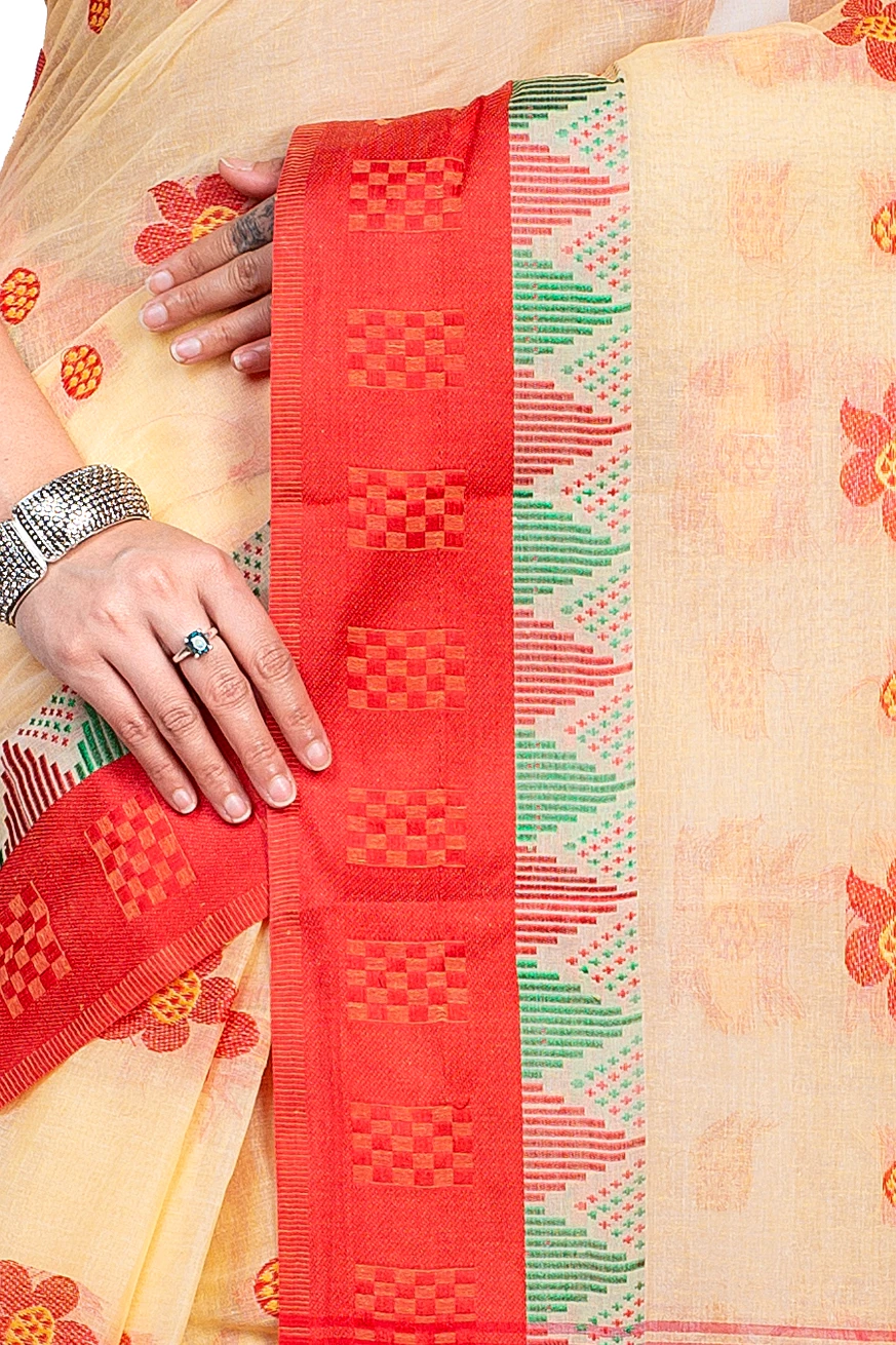 Red Pure Cotton Palasful Tant Saree (894)