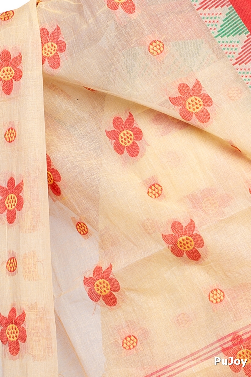 Red Pure Cotton Palasful Tant Saree (894)