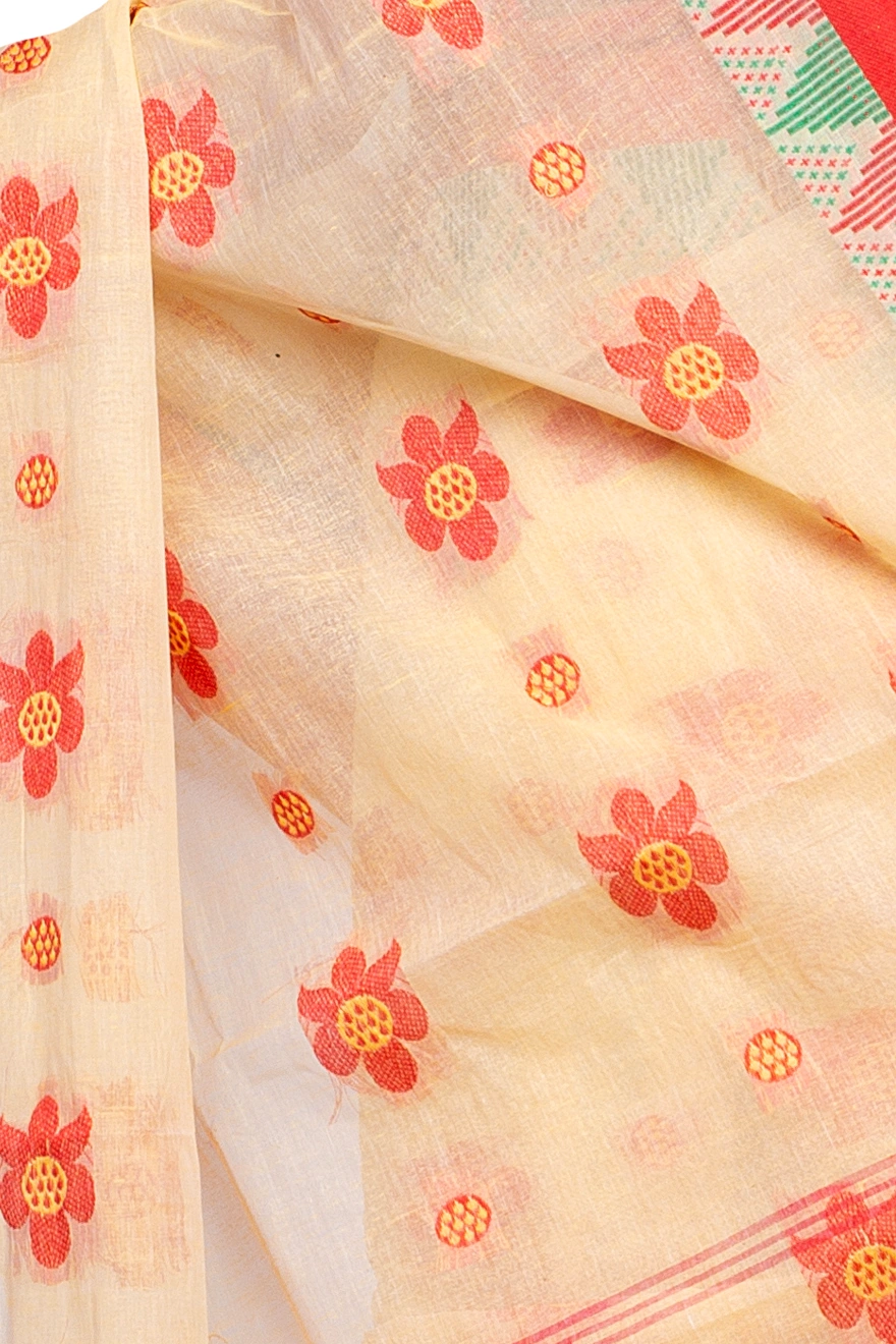 Red Pure Cotton Palasful Tant Saree (894)