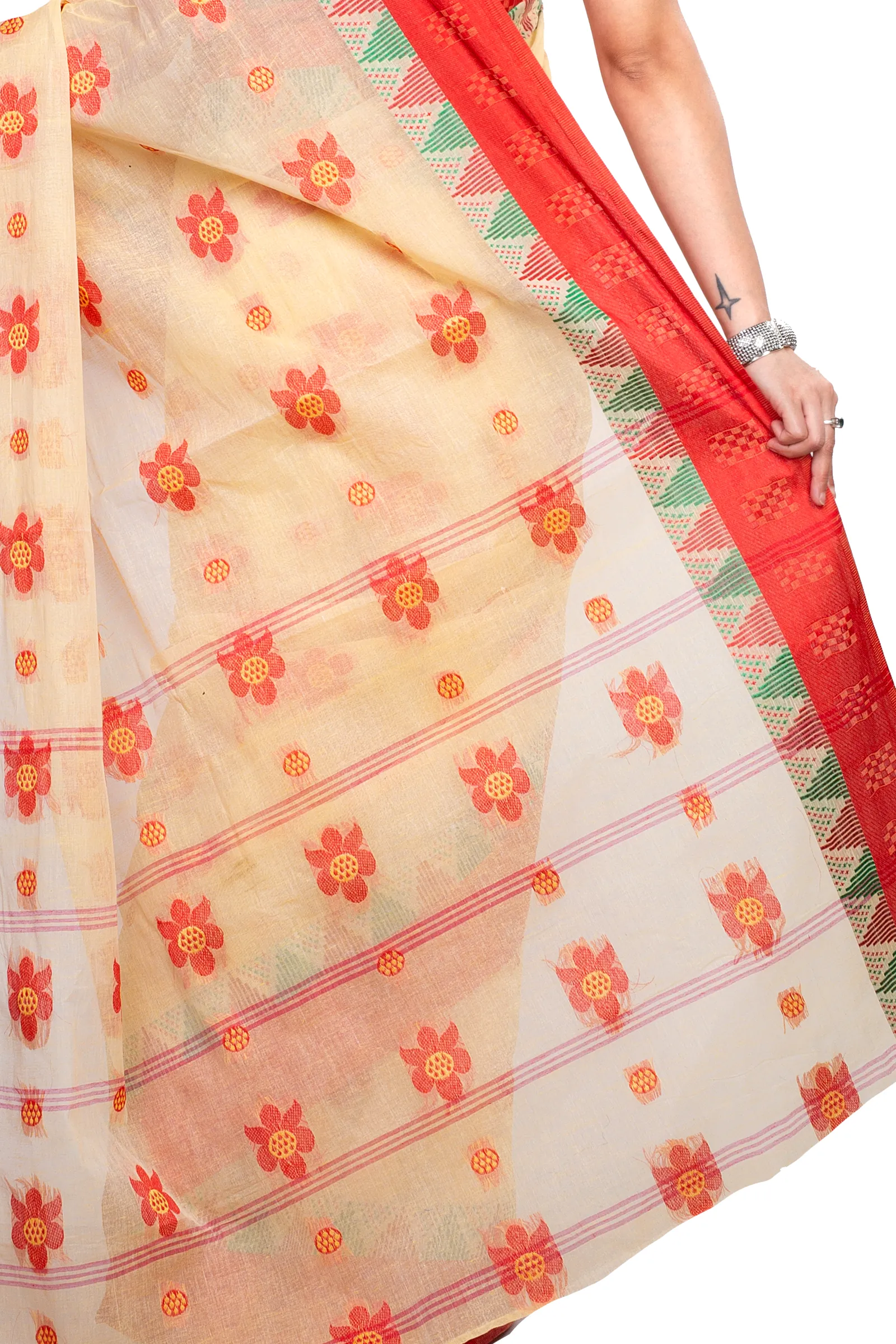 Red Pure Cotton Palasful Tant Saree (894)