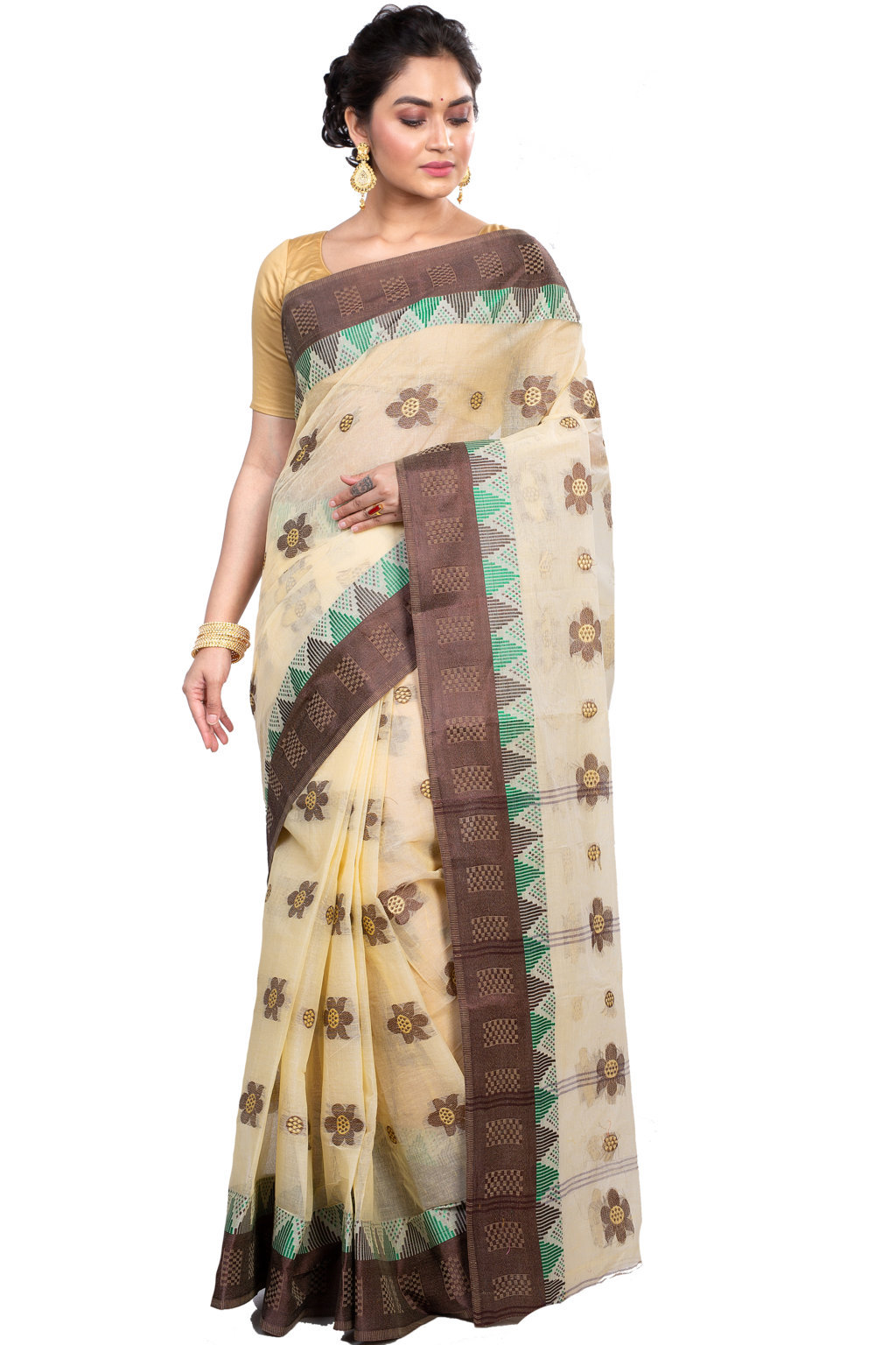 Brown Pure Cotton Palasful Tant Saree (895)