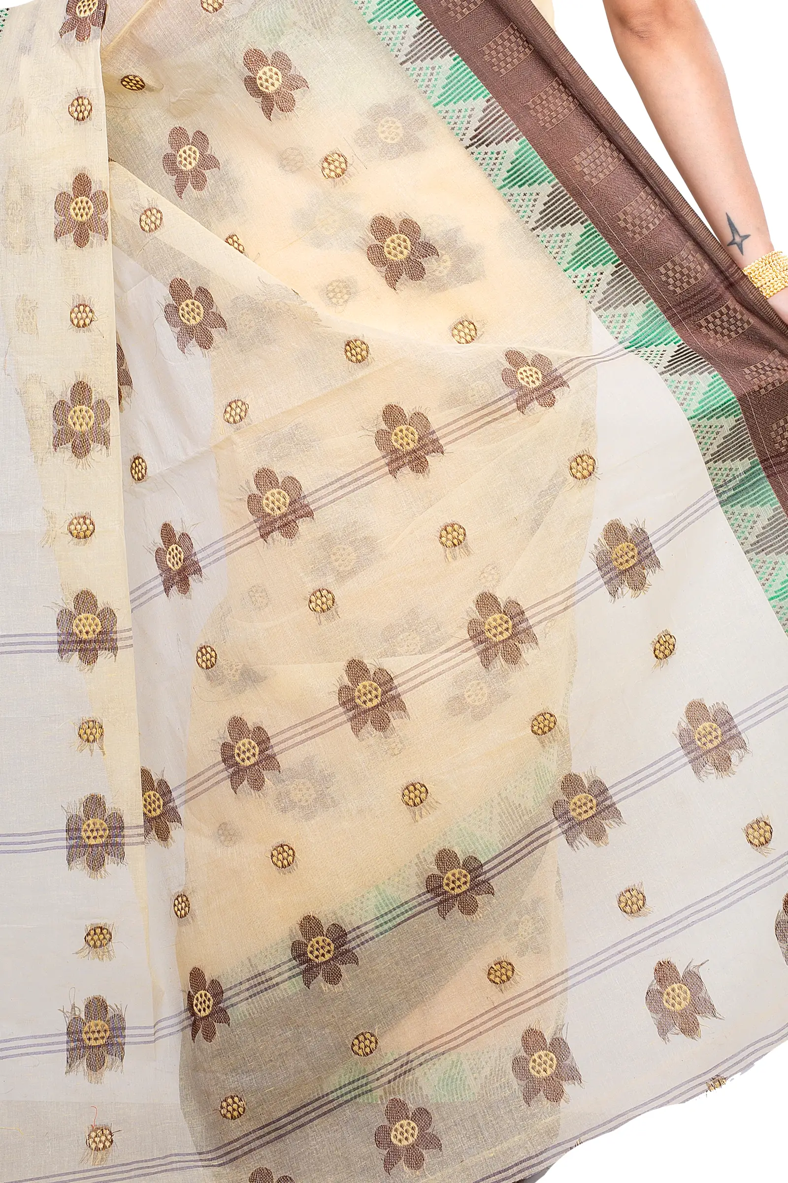 Brown Pure Cotton Palasful Tant Saree (895)