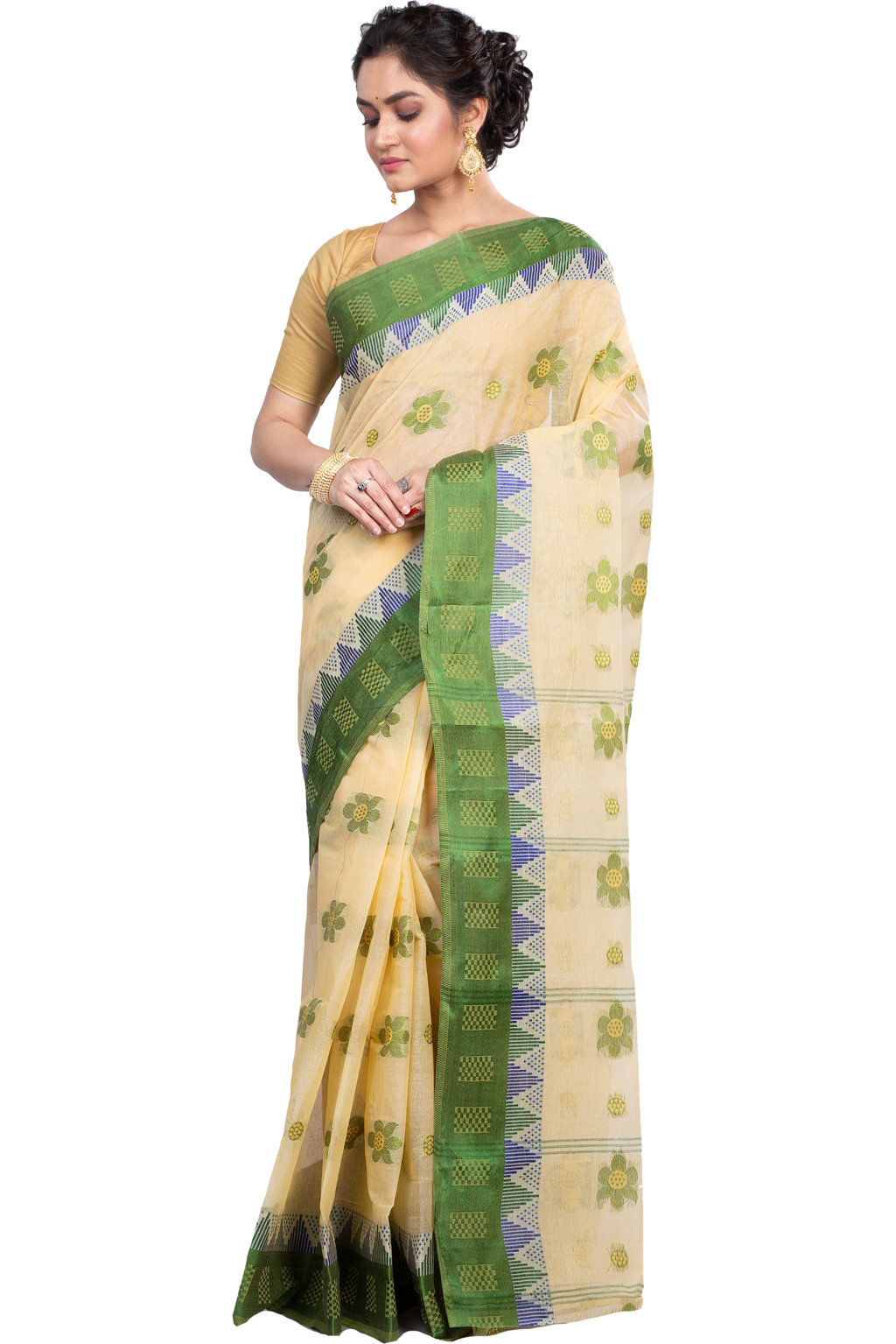 Green Pure Cotton Palasful Tant Saree (896)