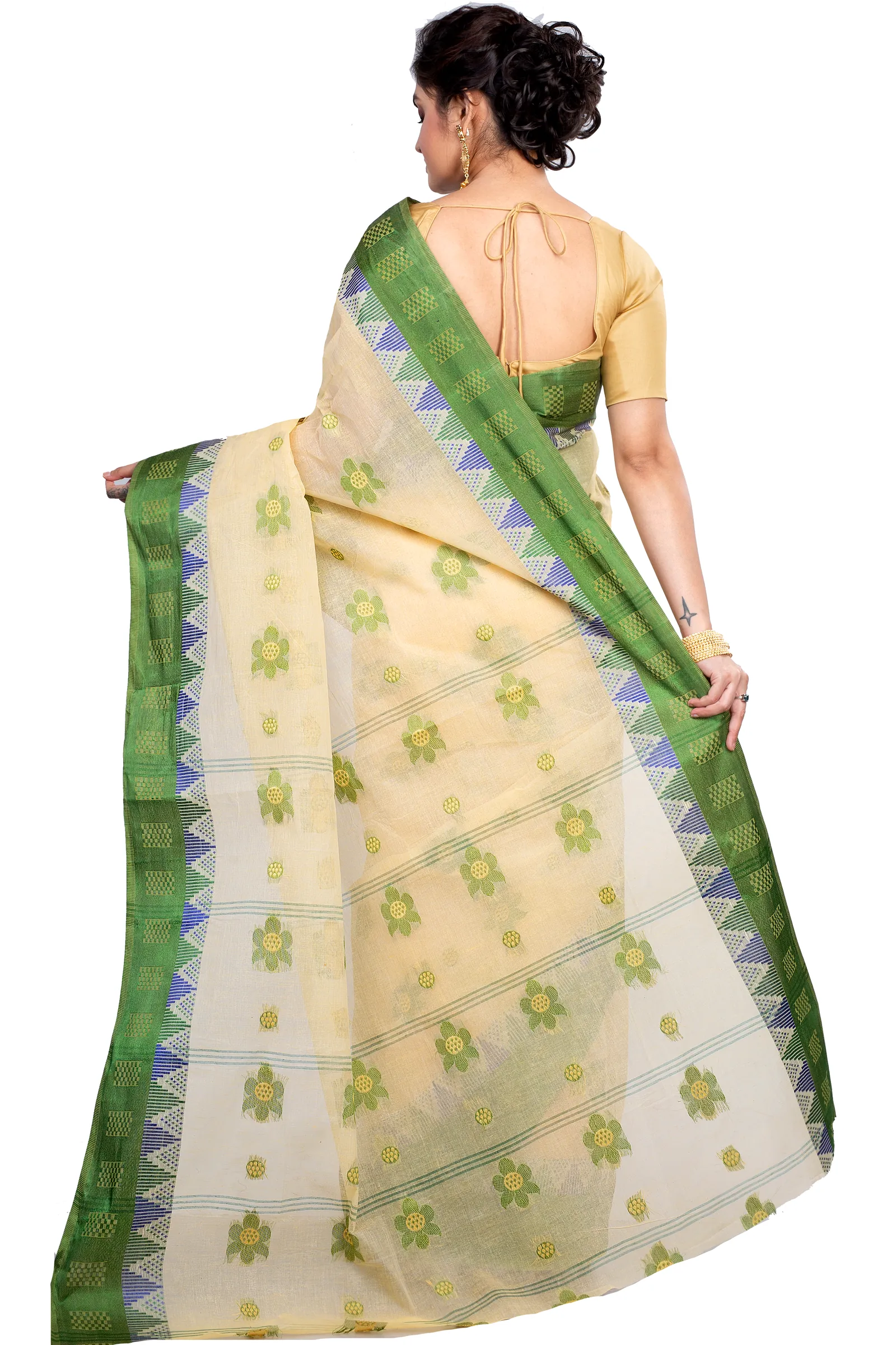 Green Pure Cotton Palasful Tant Saree (896)
