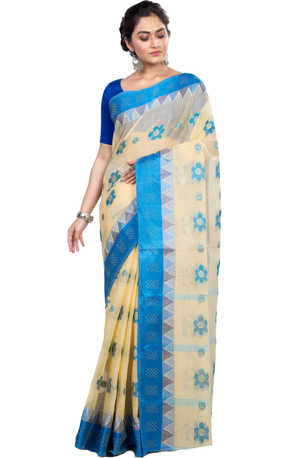Sky Blue Pure Cotton Palasful Tant Saree (897)