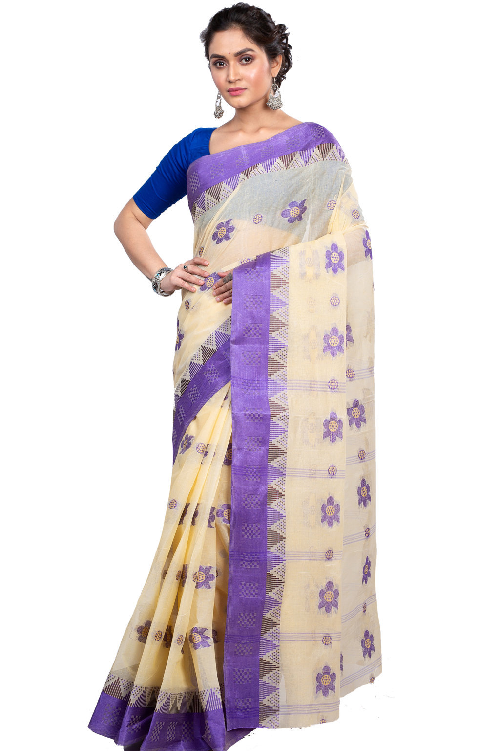 Violet Pure Cotton Palasful Tant Saree (898)