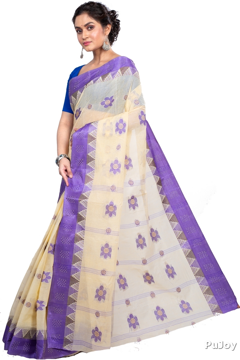 Violet Pure Cotton Palasful Tant Saree (898)