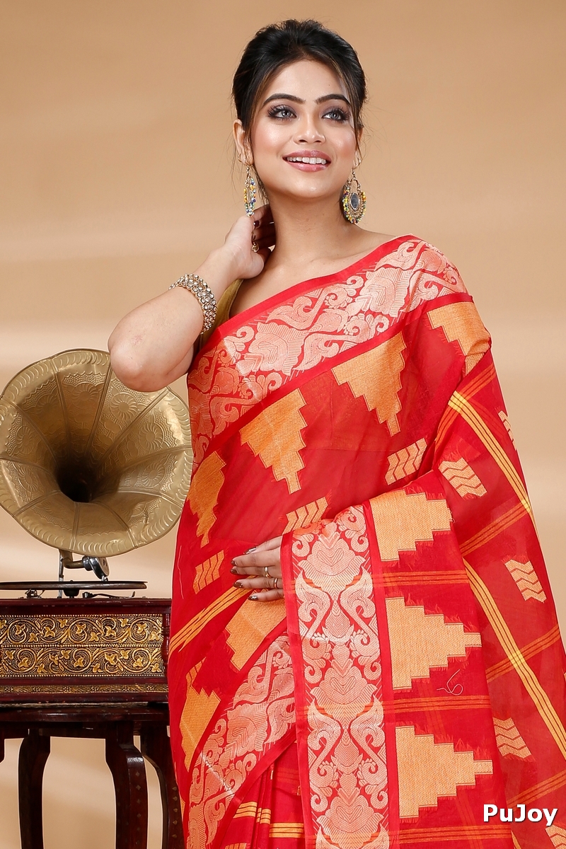 Red Pure Cotton Kamala Desiging Tant Saree (899)