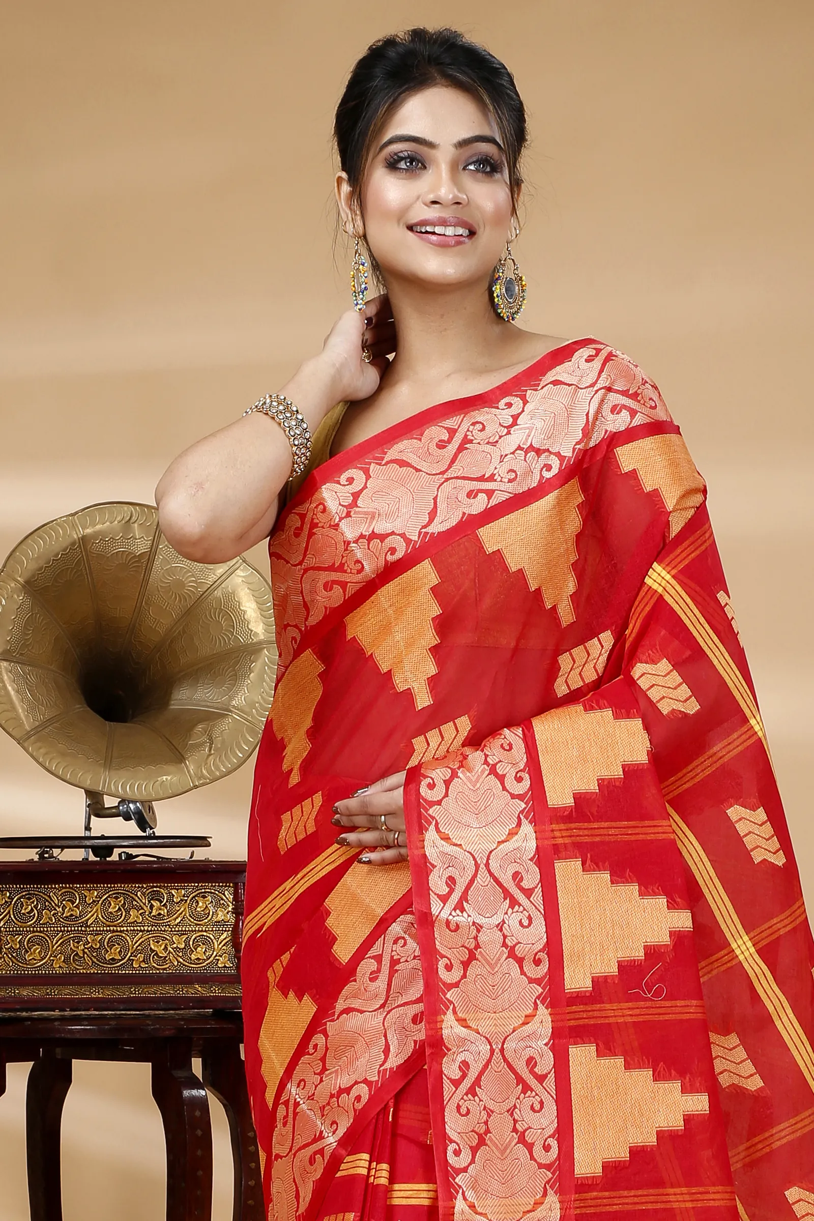 Red Pure Cotton Kamala Desiging Tant Saree (899)
