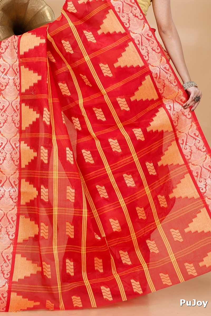 Red Pure Cotton Kamala Desiging Tant Saree (899)