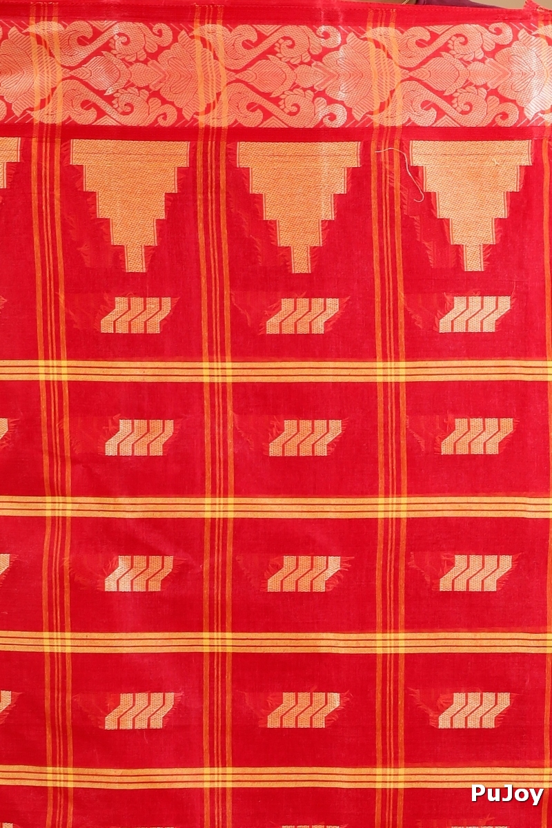 Red Pure Cotton Kamala Desiging Tant Saree (899)
